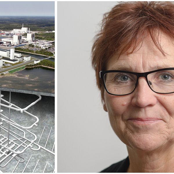 Bild på den slutförvarsmetod som SKB föreslagit och Östhammars kommunalråd Margareta Widen-Berggren (S)