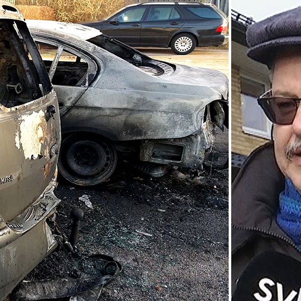 Lars-Åke Olausson, Lilla Tjärby, säger att det känns otryggt efter de senaste nätternas bilbränder i Laholm.