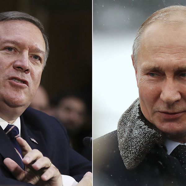 Mike Pompeo och Vladimir Putin.