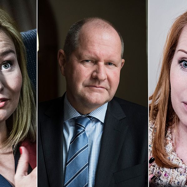 KD-ledaren Ebba Busch Thor, avgående rikspolischefen Dan Eliasson och Centerpartiets ledare Annie Lööf.