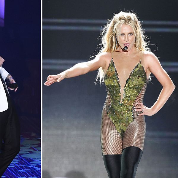 Pitbull till vänster, Britney Spears till höger.
