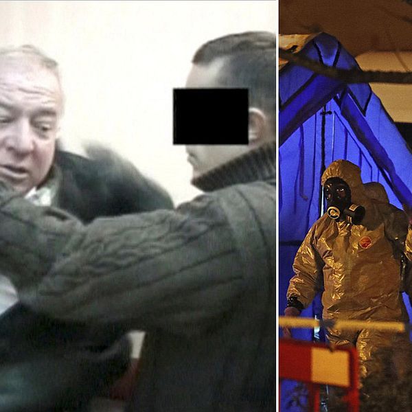 Bilden till vänster visar när Sergej Skripal grips sedan han avslöjats som dubbelagent.