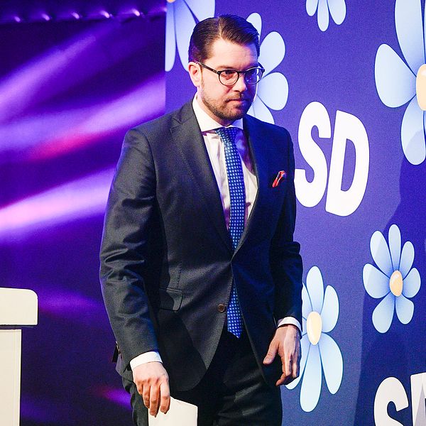 Sverigedemokraternas partiledare, Jimmie Åkesson, vid SD:s valkonferens 2018.