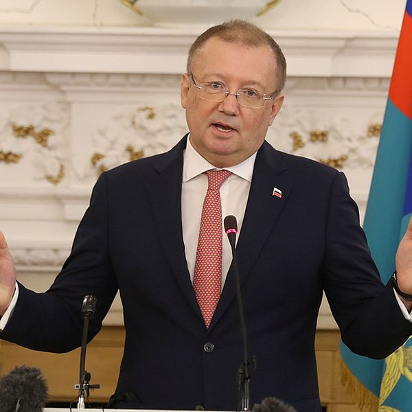 Rysslands ambassadör i Storbritannien, Alexander Yakovenko, på en presskonferens på torsdagen.