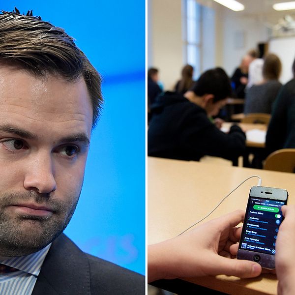 Moderaternas utbildningspolitiske talesperson Erik Bengtzboe är emot S-förslaget om mobilförbud i skolan.