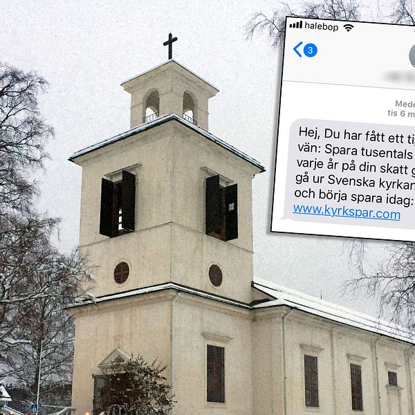 Skorpeds kyrka i Ångermanland, samt skärmdump på sms från kyrkspar
