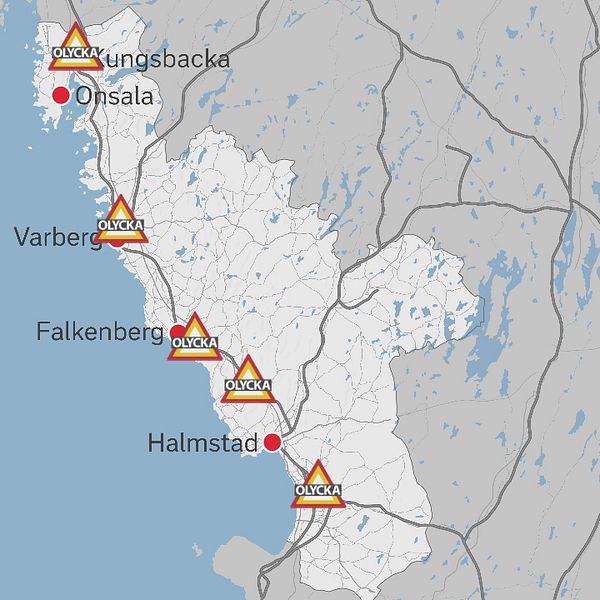 Fem olyckor inträffade på Hallands vägar under morgonen.