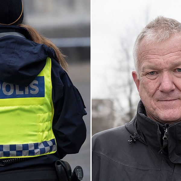 Två bilder, en på ryggen på en kvinnlig polis, samt en på Bengt Carlsson kommissarie och gruppchef på Citypolisen i Stockholm.