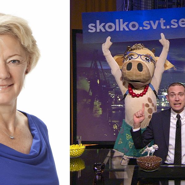Ulla Hamilton och en scen ur programmet Svenska nyheter