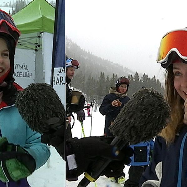två unga fjällturister iklädda alpin skidutrustning