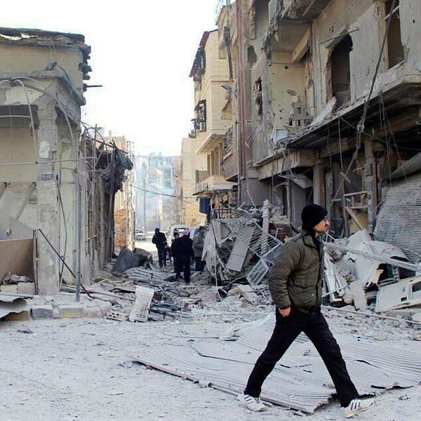 En bild inifrån det svårt krigsskadade Douma tidigare i veckan, staden i förortsregionen östra Ghouta strax utanför Damaskus.