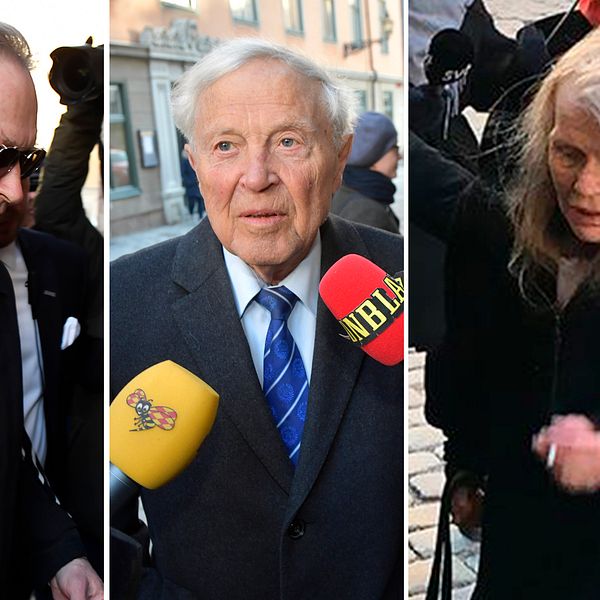 Horace Engdahl, Sture Allén och Kristina Lugn på väg in mot sammanträdet med Svenska Akademien under onsdagen.