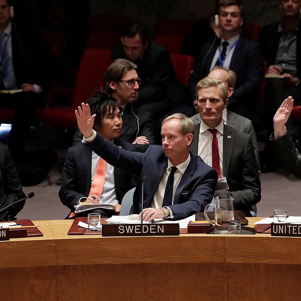 Rysslands, Sveriges och Storbritanniens FN-ambassadörer i säkerhetsrådet.