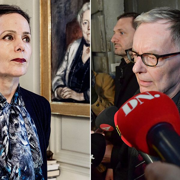 Delad bild: Först en på Sara Danius, tidigare ständiga sekreteraren för Svenska Akademien, samt en bild på Akademiens direktör Anders Olsson.