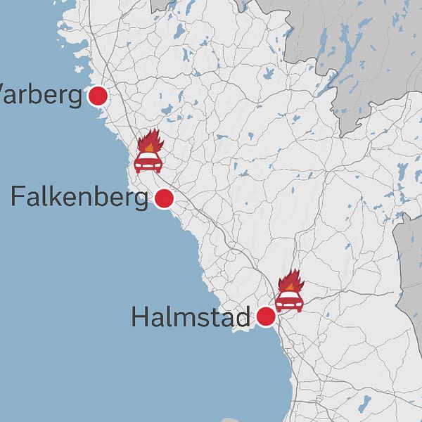Karta över bilbränder i Halland.