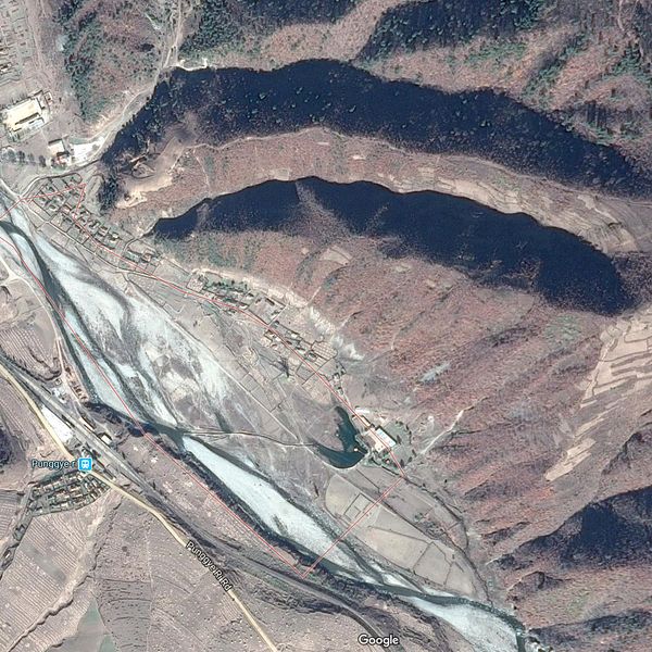 Satellitbild av Punggye-ri som är Nordkoreas enda kända anläggning för kärnvapentester.