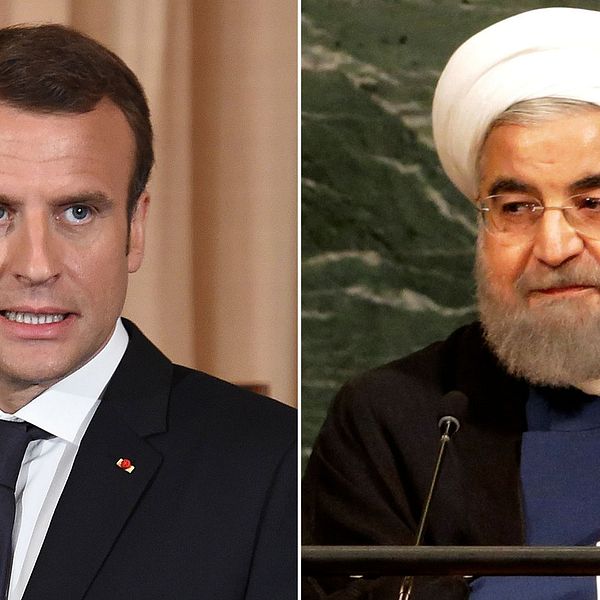 Emmanuel Macron och Hassan Rouhani.