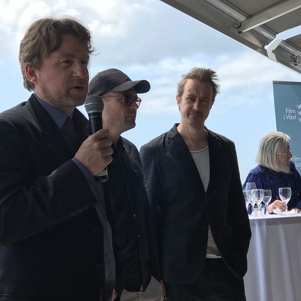 Regissören Mikael Håfström, skådespelarna David Dencik och Jonas Karlsson.