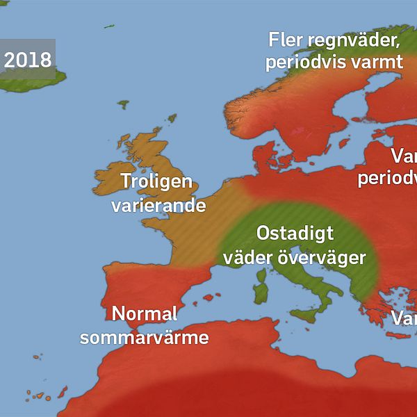 Kartan visar de mest troliga och dominerande dragen för sommaren 2018. Det är en kombination av den tänkta fördelningen av luftmassor samt var torrare och blötare väder väntas överväga. Läs gärna hela artikeln för bästa förståelse av resonemanget.