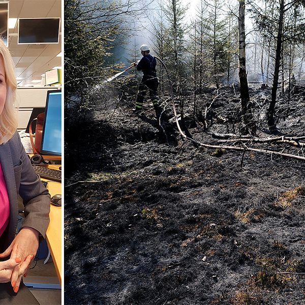 SVT-Meteorologen Åsa Rasmussen och en markbrand