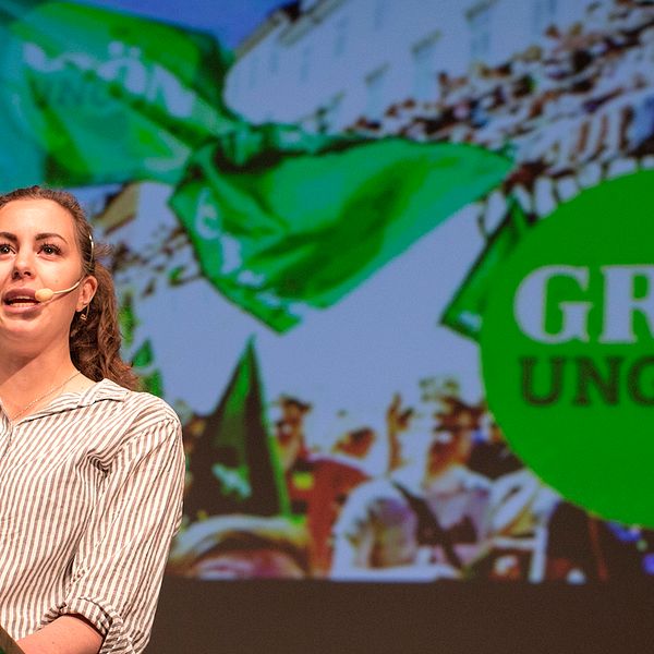 Hanna Lidström, språkrör för Grön Ungdom, tala under Miljöpartiets kongress i maj förra året.