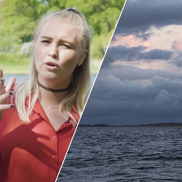 SVT:s reporter Esmeralda Johansson och en bild på Östersjön.