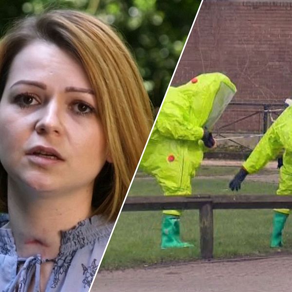 Julia Skripal och tekniker som undersöker platsen där nervgasattacken ägde rum.