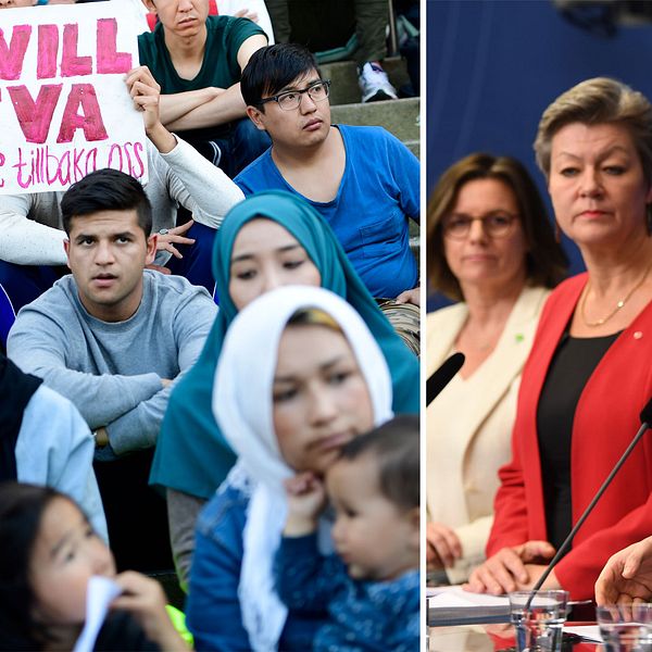 Demonstranter mot utvisningen av ensamkommande till Afghanistan. Regeringens förslag om ensamkommande presenterades på en presskonferens i november 2017.