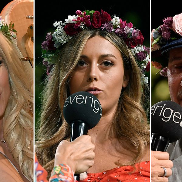 Victoria Silvstedt, Bianca Ingrosso och Marcoolio under presentationen av årets sommarvärdar i P1.