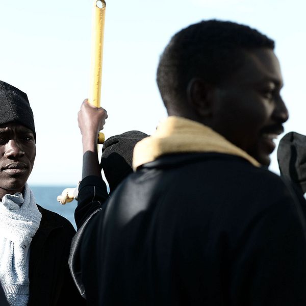Migranter ombord på räddningsfartyget Aquarius.