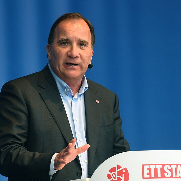 Socialdemokraternas partiledare och statsminister Stefan Löfven talar under den sista dagen av politikerveckan i Järva.