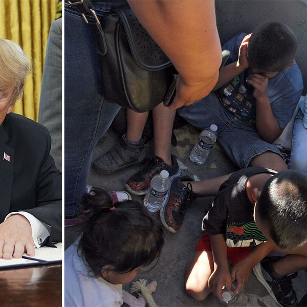 Donald Trump och barn vid gränsen till USA.
