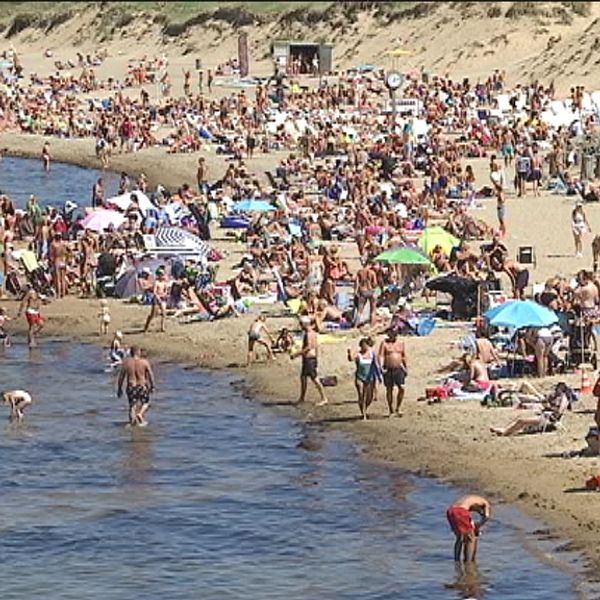 Tylösands strand med mycket folk