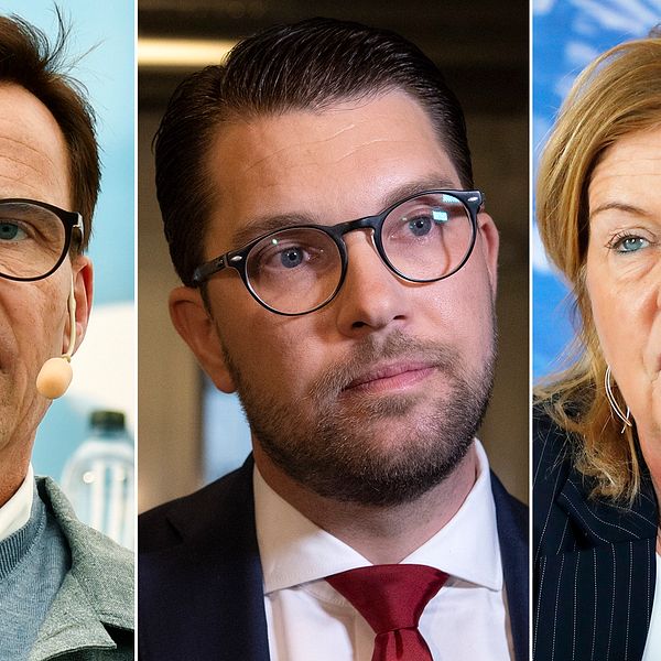 Från vänster: Moderaternas partiledare Ulf Kristersson, Jimmie Åkesson, SD:s partiledare, samt Liberalernas partisekreterare Maria Arnholm.