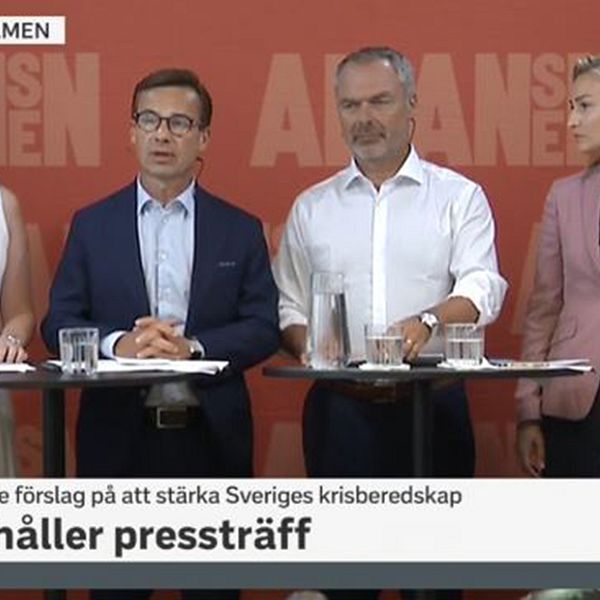 Alliansledarna Annie Lööf (C), Ulf Kristersson (M), Jan Björklund (L) och Ebba Busch Thor (KD).