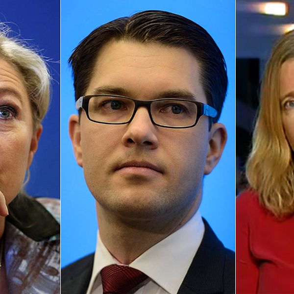 Marine Le Pen, Jimmie Åkesson och SVT:s Ulrika Bergsten.