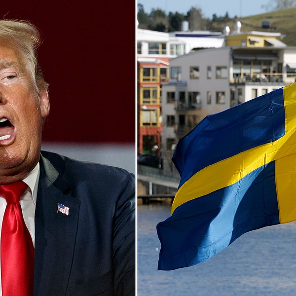 Donald Trump och en svensk flagga.