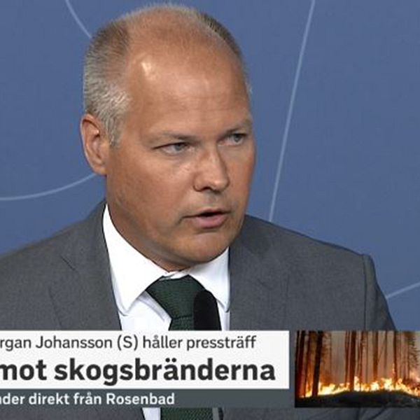 Justitie- och inrikesminister Morgan Johansson (S) håller pressträff om skogsbränderna.