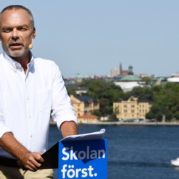 Liberalernas partiledare Jan Björklund (L) sommartalar på Ersta terassen i Stockholm.