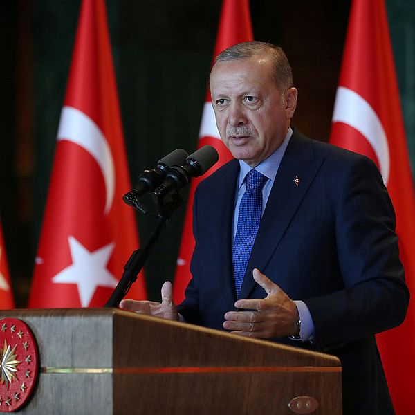 Turkiets president Tayyip Erdogan hävdar att en konspiration ligger bakom valutaraset.