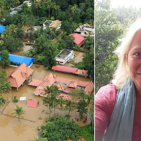 ”Jag handlar förnödenheter och ser till att det kommer fram dit det ska”, säger Sonja Dunkars, från Bromma, som avbröt semestern i Indien och började hjälpa till efter regnkatastrofen.