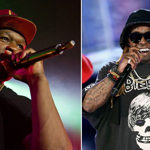 Artisterna 50 Cent och Lil Wayne på scen.