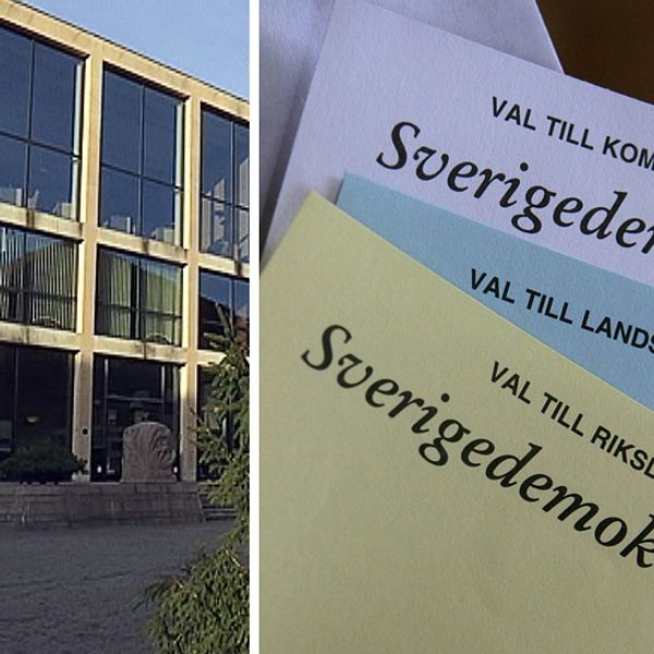 Falkenbergs stadshus och SDs valsedlar.