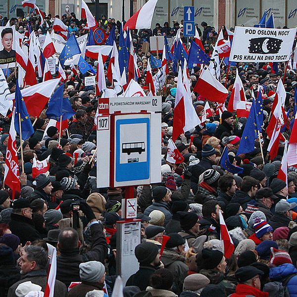 I Polen genomfördes demonstrationer mot den nya medielagen 2016.