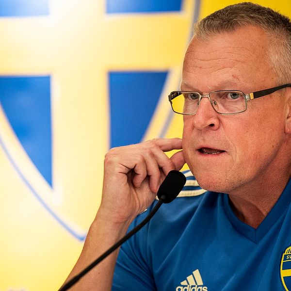 Sveriges förbundskapten Janne Andersson under en presskonferens.
