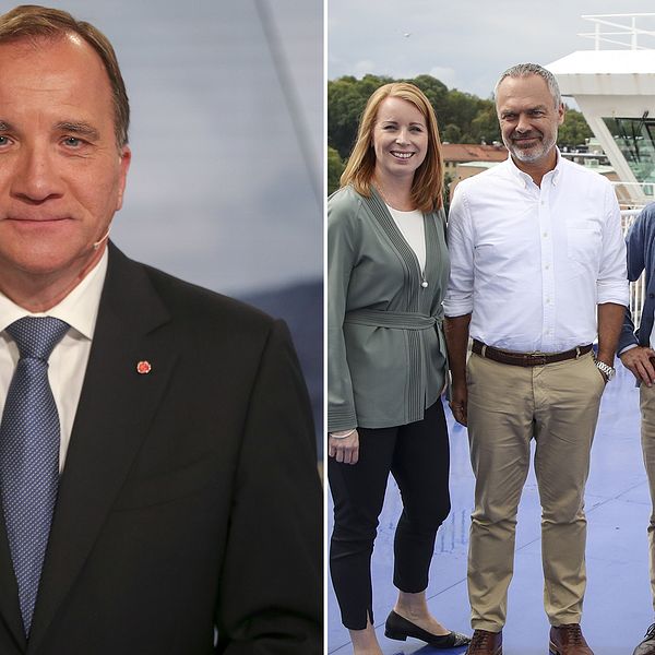 Delad bild: Först på statsminister Stefan Löfven (S) sedan en på samtliga partiledare i Alliansen.