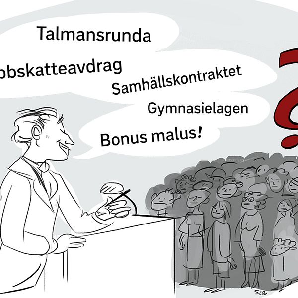 Talmansrunda, samhällskontraktet och bonus malus. Det är några ord som svenska politiker slänger sig med.