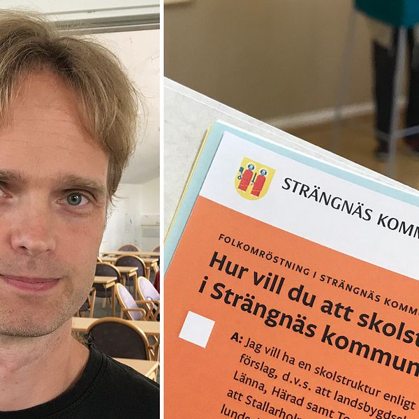 David Aronsson (V) samt en valsedel till folkomröstningen