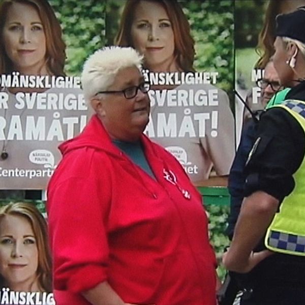 Marie Dahlin (S) på torgmötet i Vänersborg.