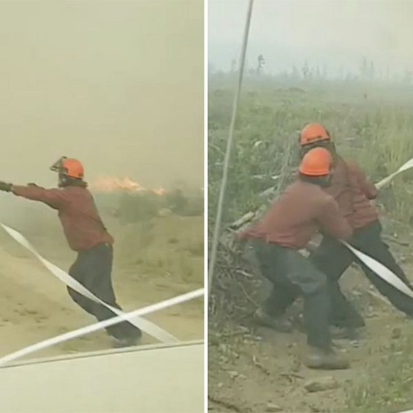 Här kämpar brandmännen mot eldtornadon.